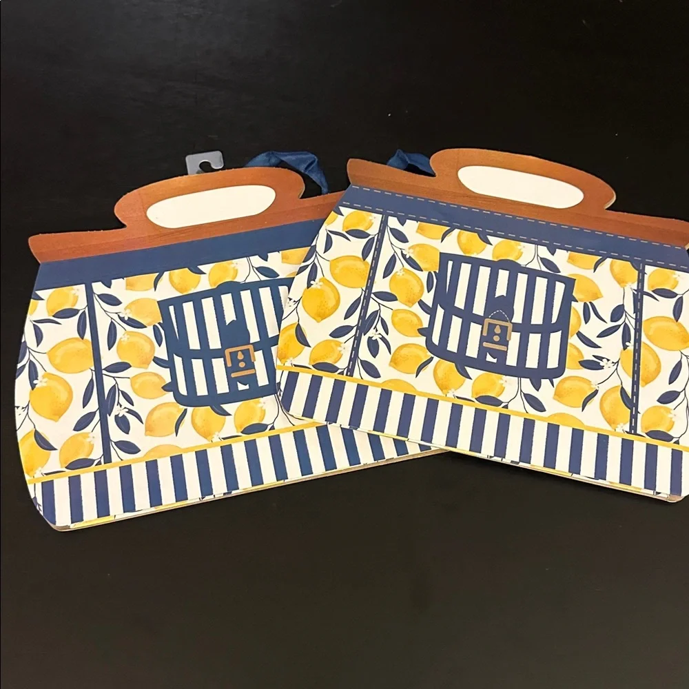 2 Lemon Print & purse Tote Gift Bags Blue & Yellow Pink